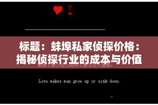标题：蚌埠私家侦探价格：揭秘侦探行业的成本与价值
