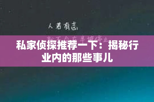 私家侦探推荐一下：揭秘行业内的那些事儿